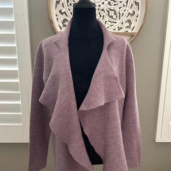 Eileen Fisher Cardigan Sweater Merino Wool Lavender Open Front Boucle Size L - Picture 1 of 8